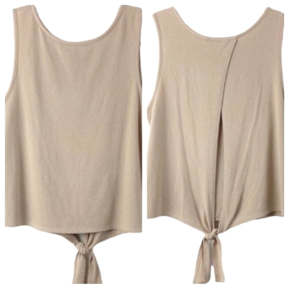 Alya Tops - ALYA Sleeveless Top Tie Back Beige Tan